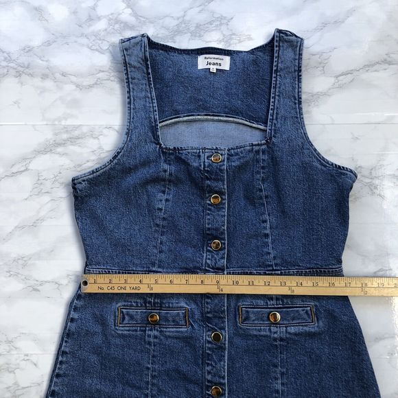 Reformation Dionne Stretch Denim Jean Mini Dress Button Front Square Neck Sz 12 - Picture 6 of 9